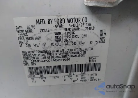 2010 Ford Edge Limited z USA, uszkodzony, nr VIN 2FMDK4KC4ABB51056